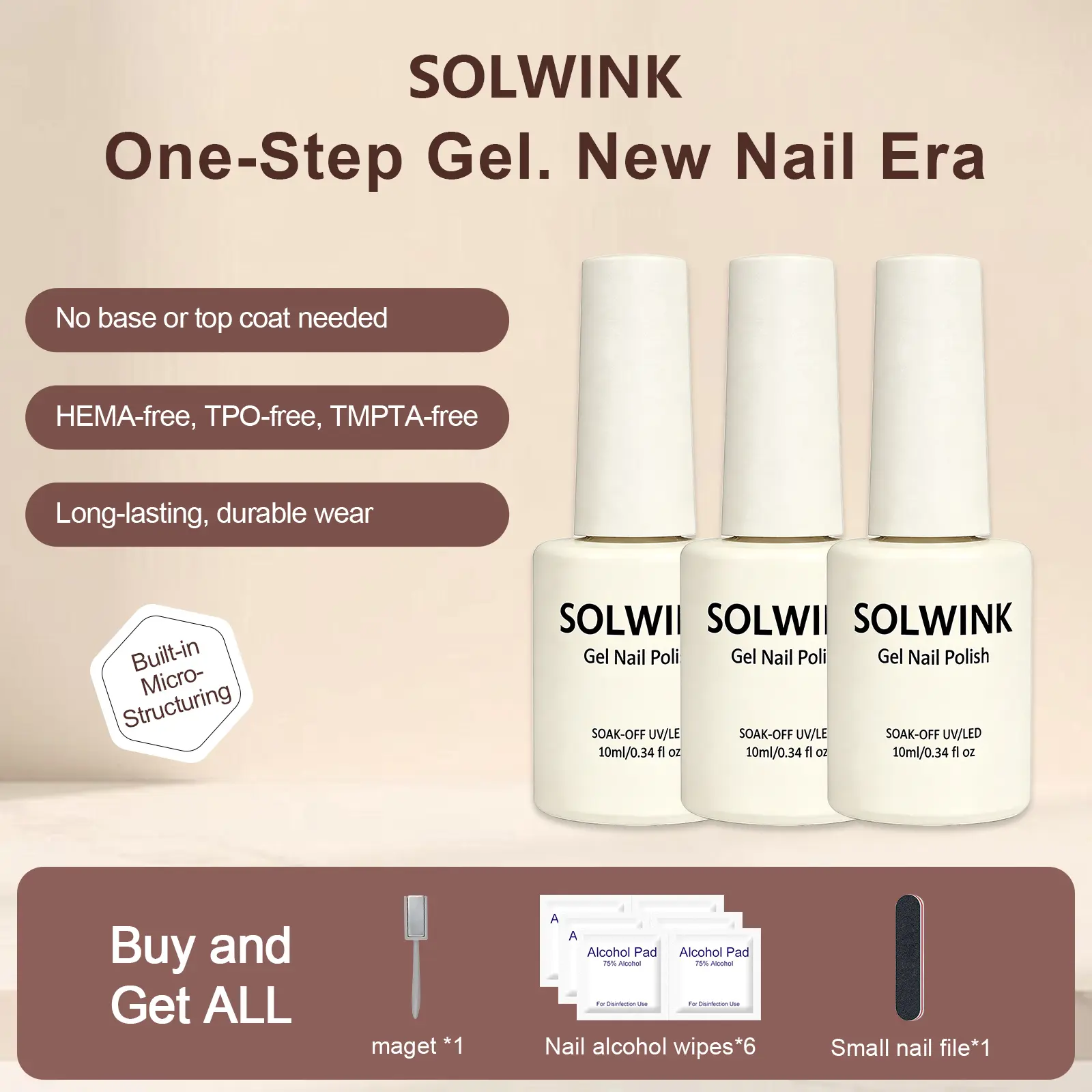 SOLWINK One Step Gel  set Off UV/ LED  Gel Safe for Natural Nails Extension Nail Tips Toes