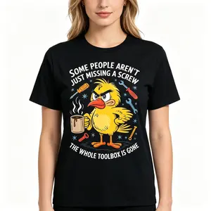 "Some People Aren't Just Missing A Screw" Funny Duck Graphic Tee |   Sarcastic Cartoon Humor Novelty Joke Statement T-Shirt |   Men's & Women's Casual Streetwear Top