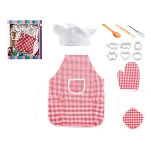 Plaid Apron Chef Baking Set, 13-Piece Small Chef Kit, Includes Apron, Gloves, Hat, Baking Tools, Role-Playing Costume, Perfect Holiday Gift, Play Kitchen Accessories