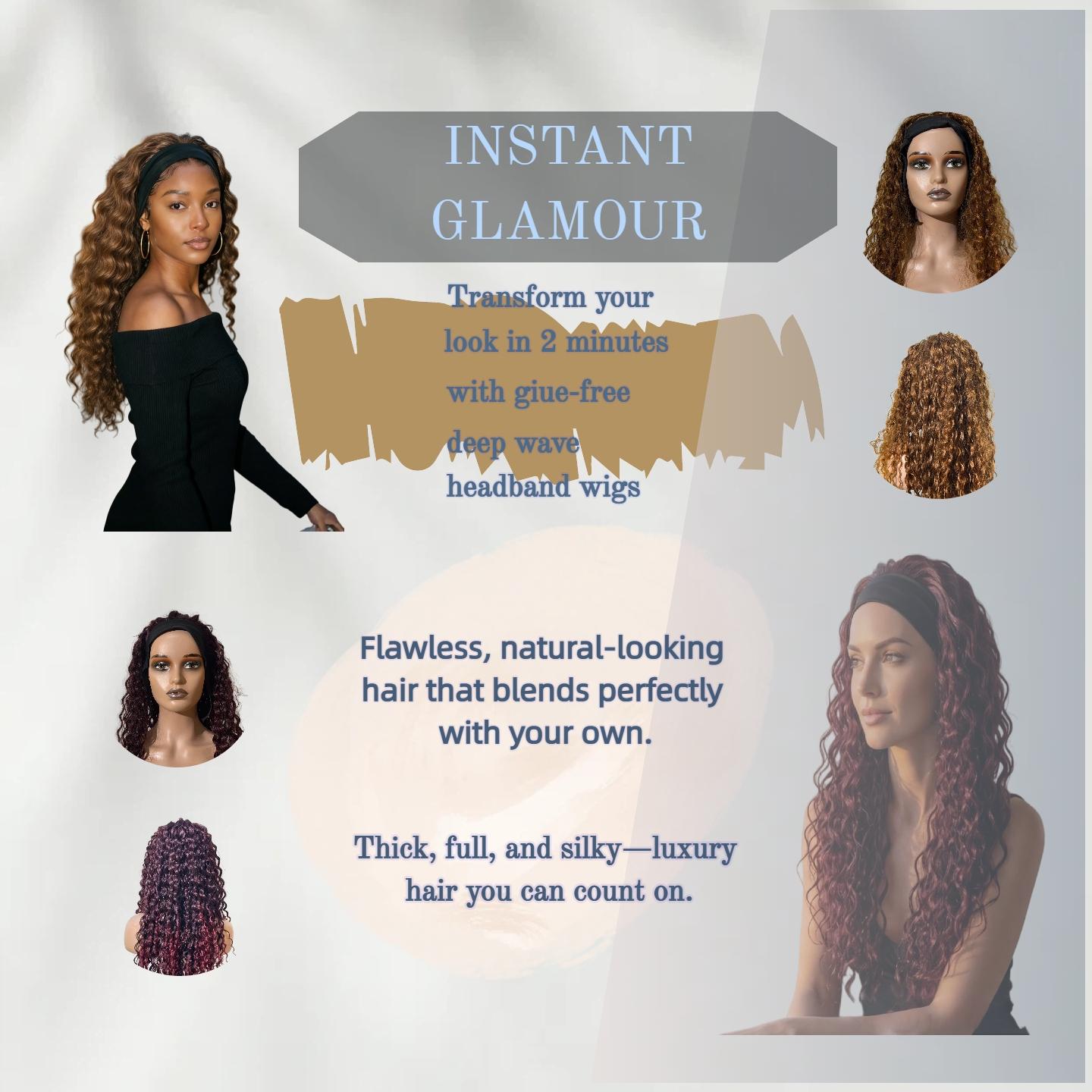 Curly Headband Wig —glueless ready to wear wig Voluminous, Tight Curls; Synthetic Hair Designed for Black Women; Non-Lace Headband Wig; 150% Density (Natural Color)