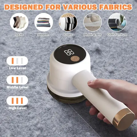Rechargeable Electric Lint Shaver for Clothing, Compact Washable Lint Cleaner with LED Display, 3-Speed Settings, 2 Replaceable Stainless Steel 6-Leaf Fast Clean Blades, Honeycomb Mesh, Auto Charge Stop, Safe Hand Switch, Travel Christmas Gift