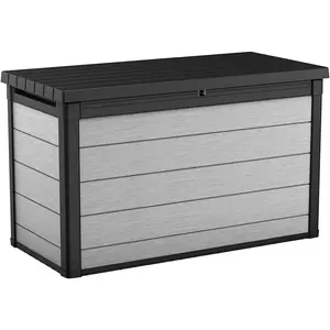 200 Gallon Resin Large Deck Box with Double Wall 20mm Panels - Paintable and Drillable-Organization and Storage for Patio Furniture and Outdoor Items, Grey & Black