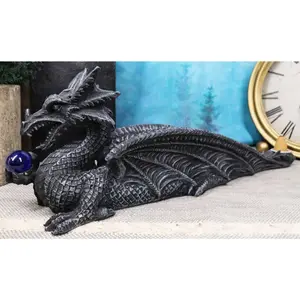 Leviathan Water Dragon Holding Blue Crystal Orb Incense Cone Holder Figurine