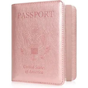 RFID BLOCKING Passport Holder Travel Wallet,  PU Leather Cover Passport Book with Card Holder, Pen Holder, Keep Organization, and Travel Essentials for Women and Men, Rose