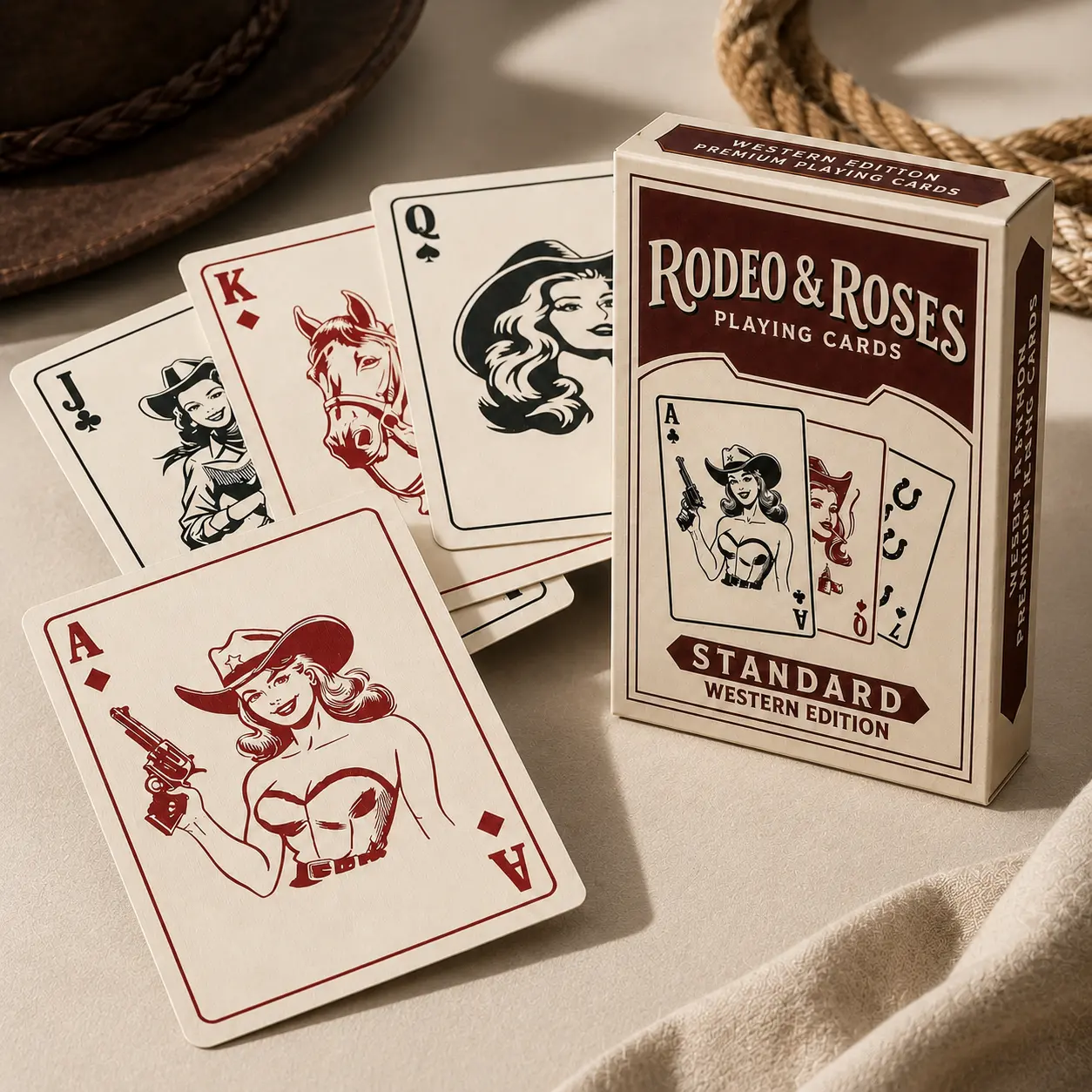 Vintage Cowgirl Western Poker Deck, Rodeo & Roses Western Playing Cards, Retro Gift Idea for Game Night