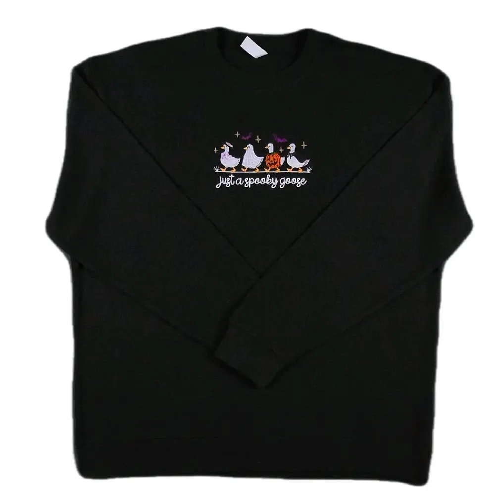 Spooky Goose Waffle Knit Sweater Embroidered Sweaters 100% Cotton