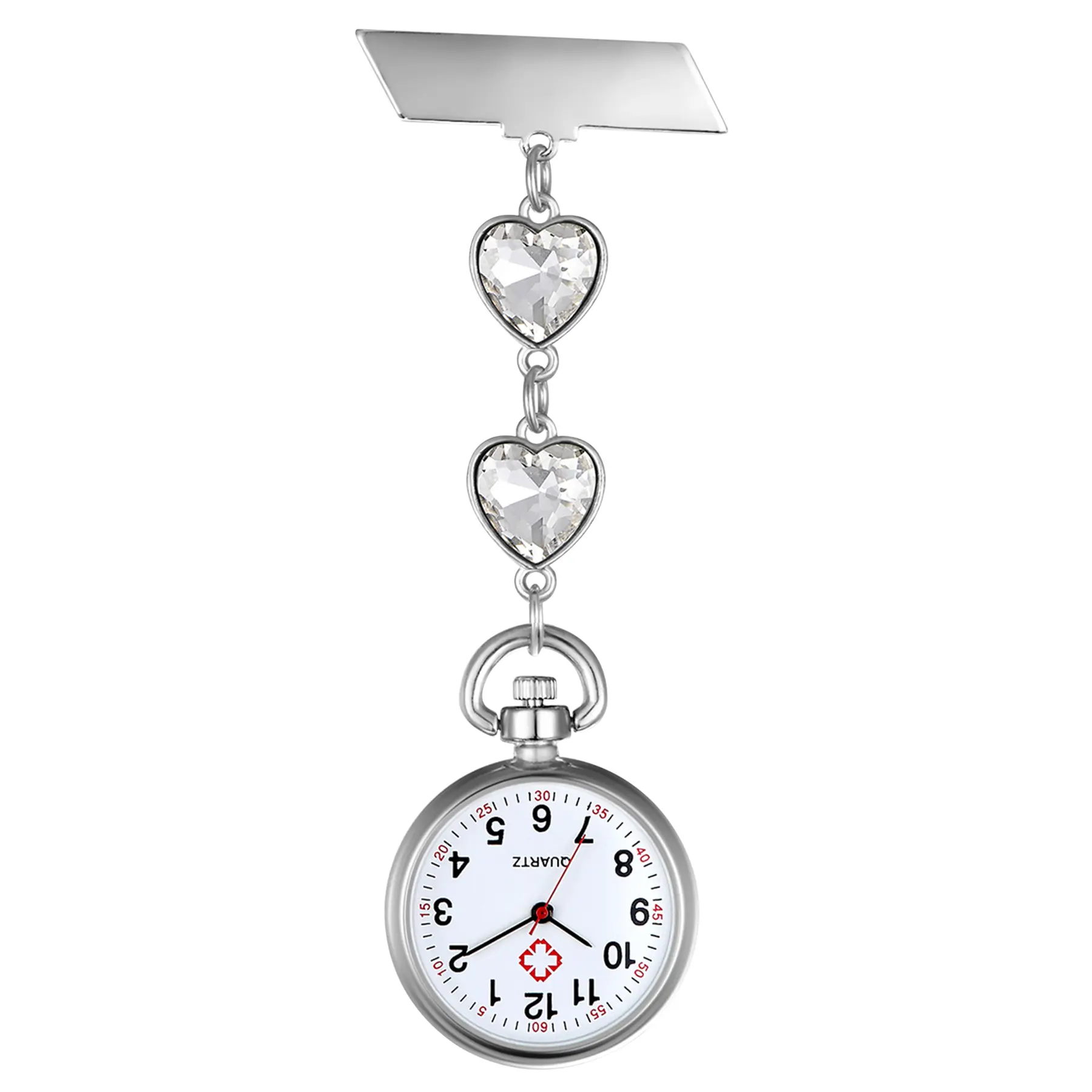 OIDEA Women's Fashion Nurse Watch, Heart Embellished Band Pocket & Fob Watch, Arabic Numeral Dial, Rhinestone Accent, Custom Name Engraving, 1ATM Water Resistance, Heart Embellished Band Pocket & Fob Watches