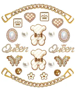 Women Bling Shoe Charms, Golden Rhinestone Chains, Designer DIY Decor Jewels for Clog Sandals, Party Favor Accessories