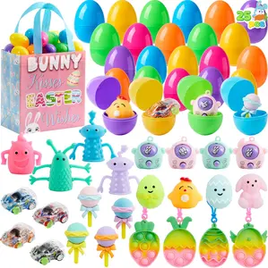 Easter Gift 25pcs Prefilled Easter Eggs with Assorted Toys Plus Stickers, Easter Eggs Fillers for Basket Stuffers, Kids Hunt, Party Favors, Classroom Prize Supplies