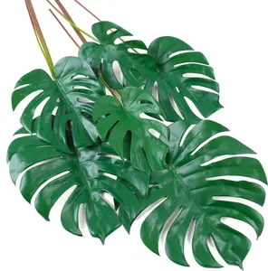 6pcs Artificial Monstera Leaves with Long Stem,Fake Tropical Palm Leaves for Hawaiian Luau Jungle Party Home Wedding Decor (Mix- S| M| L)