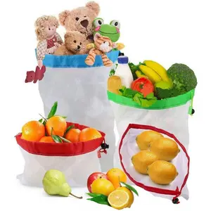 Reusable Fruit and Vegetable Bags - 9-Piece Set of Mesh Fruit and Vegetable Bags, Drawstring Closure, 3 Sizes, Washable, Transparent, Eco-Friendly Storage Bags