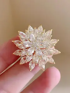 Elegant Rhinestone Decorated Snowflake Design Flower Brooch Pin, Fashionable Clothes Accessories for Women & Girls, Trendy All-match & Exquisite Brooch for Birthday Gift
