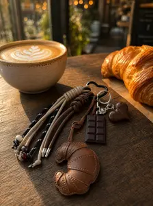 Cute Croissant Bag Hanger, Leather Keychain, Chocolate Heart Design, Casual Style, Perfect for Daily Use, Girls' Fashion Accessory, Cute Keychains
