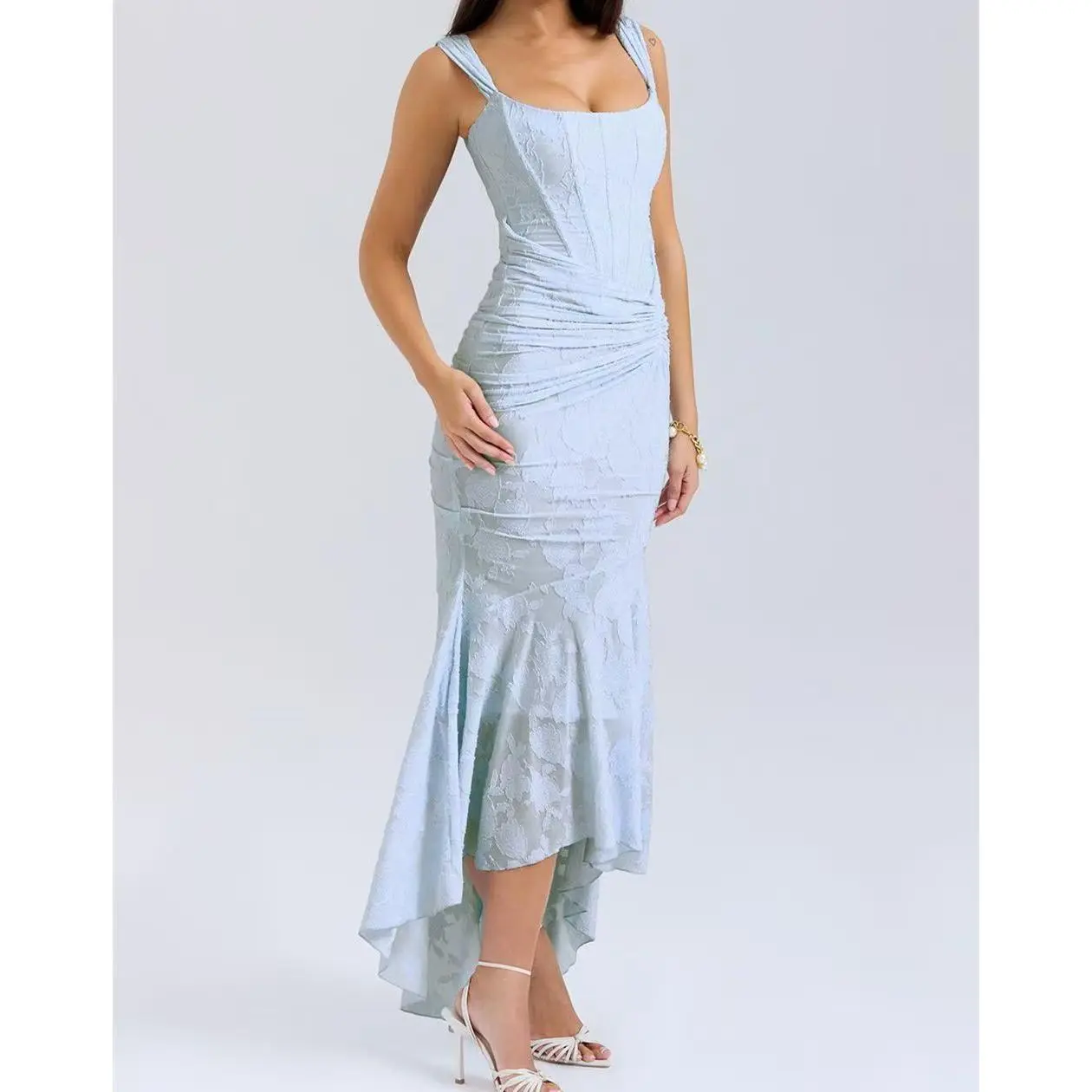 Women's Fitted Sleeveless Printed Mermaid Bustier Gown - Bodycon Backless Normal Type Maxi Dress for Formal Evening Wear, XXXL Size (Sports & Outdoor Clothing Set Compatibility Note)