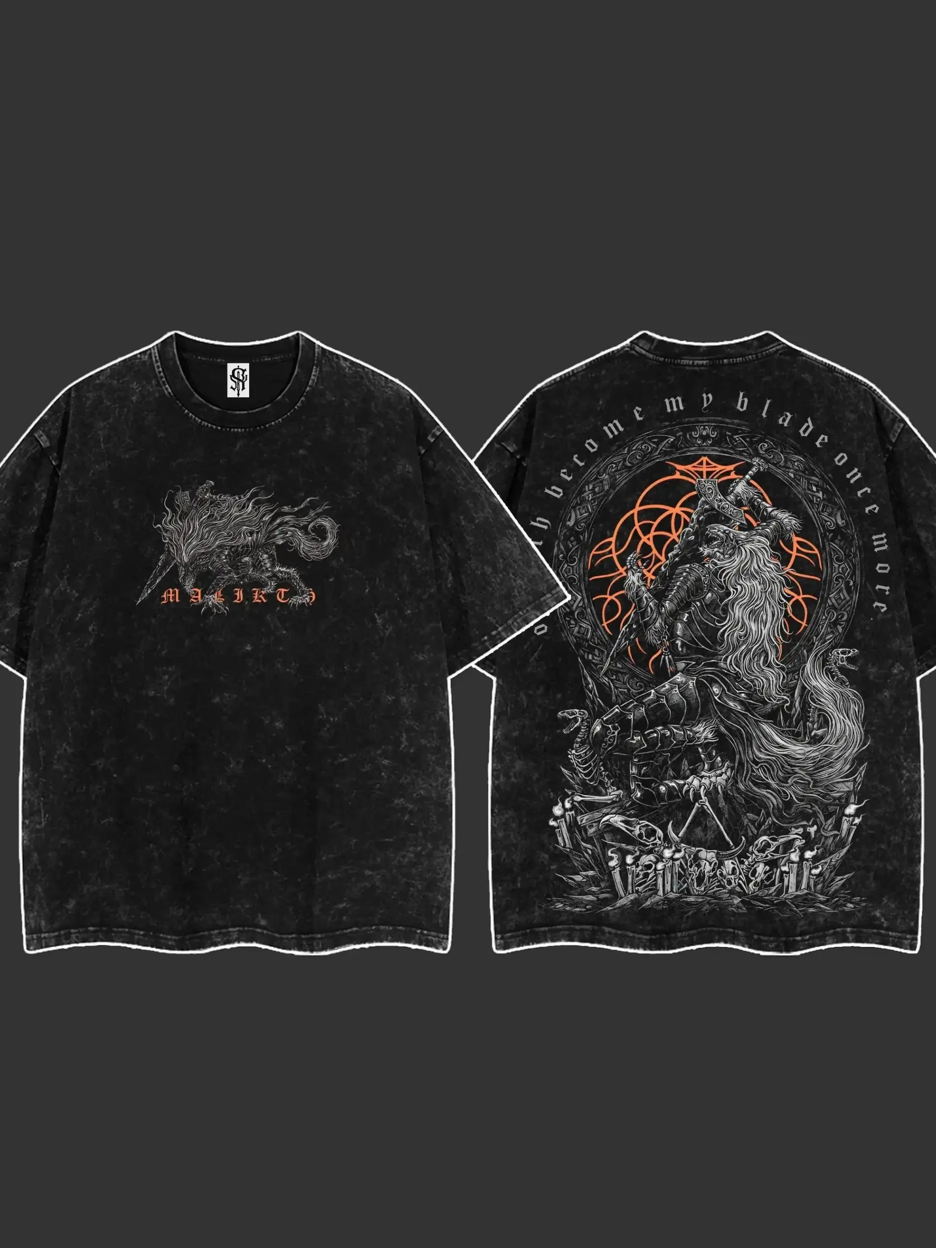 The Black Blade "Maliketh" - Elden Ring Game Edition Double Printed Oversize Washed Tee, Elden Ring Fans, RPG Game Graphic shirt, Streetwear T-shirt Unisex Oversize Gift for RPG Game Lovers