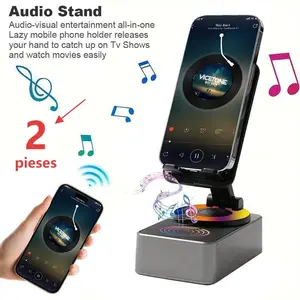 Wireless Audio Bluetooth  5-in-1 Phone Holder Emergency Rechargeable with Colorful Ambient Light 300° Foldable for Tablet iPhone Android Gifts Work Party Music Octo Suction Phone Mount Holder Smartphone toddler kid Nightlight LED subwoofer Stand speaker