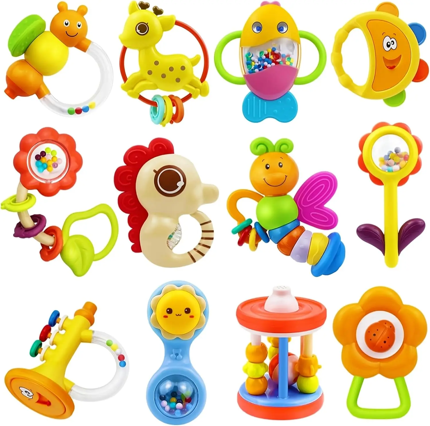 12pcs Baby Rattles for Babies 0-6 Months Teething Toys 3-6 Months, Newborn Infant Teethers Baby Toys 6-12 Months, Montessori Baby Easter Basket Stuffers Gifts 1 2 3 4 5 6 7 9 10 Month Boy Girl, 0 - 3 Months