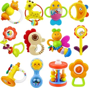 12pcs Baby Rattles for Babies 0-6 Months Teething Toys 3-6 Months, Newborn Infant Teethers Baby Toys 6-12 Months, Montessori Baby Easter Basket Stuffers Gifts 1 2 3 4 5 6 7 9 10 Month Boy Girl