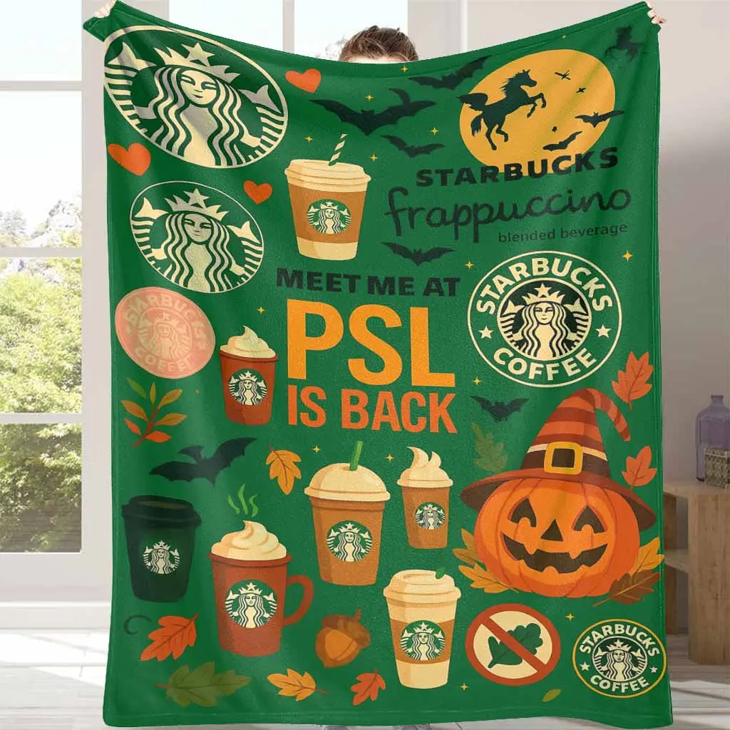 Starbucks PSL Flannel Throw Blanket - Coffee Theme Blankets, Frappuccino Print, Soft, Cozy, Lightweight, Warm, Anti-Pilling, Ideal for Fall Decor, Coffee Lovers Gift, Home Use