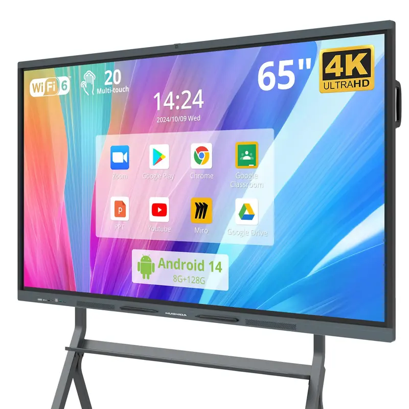 65″ Smart Board, 4K UHD Interactive Whiteboard with Android 14 System and 13MP Camera, All in One Digital Whiteboard for Home, Classroom and Business (Wall Mount Included)