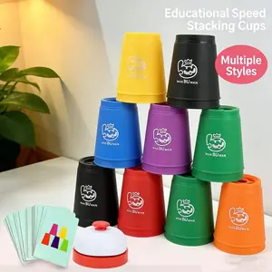 12 Cup Quick Stacking Cups Set, Stack Challenge Kit with 50 Matching Cards, Bell, Instructions, Ideal for Science Fair, Parties, Team Building