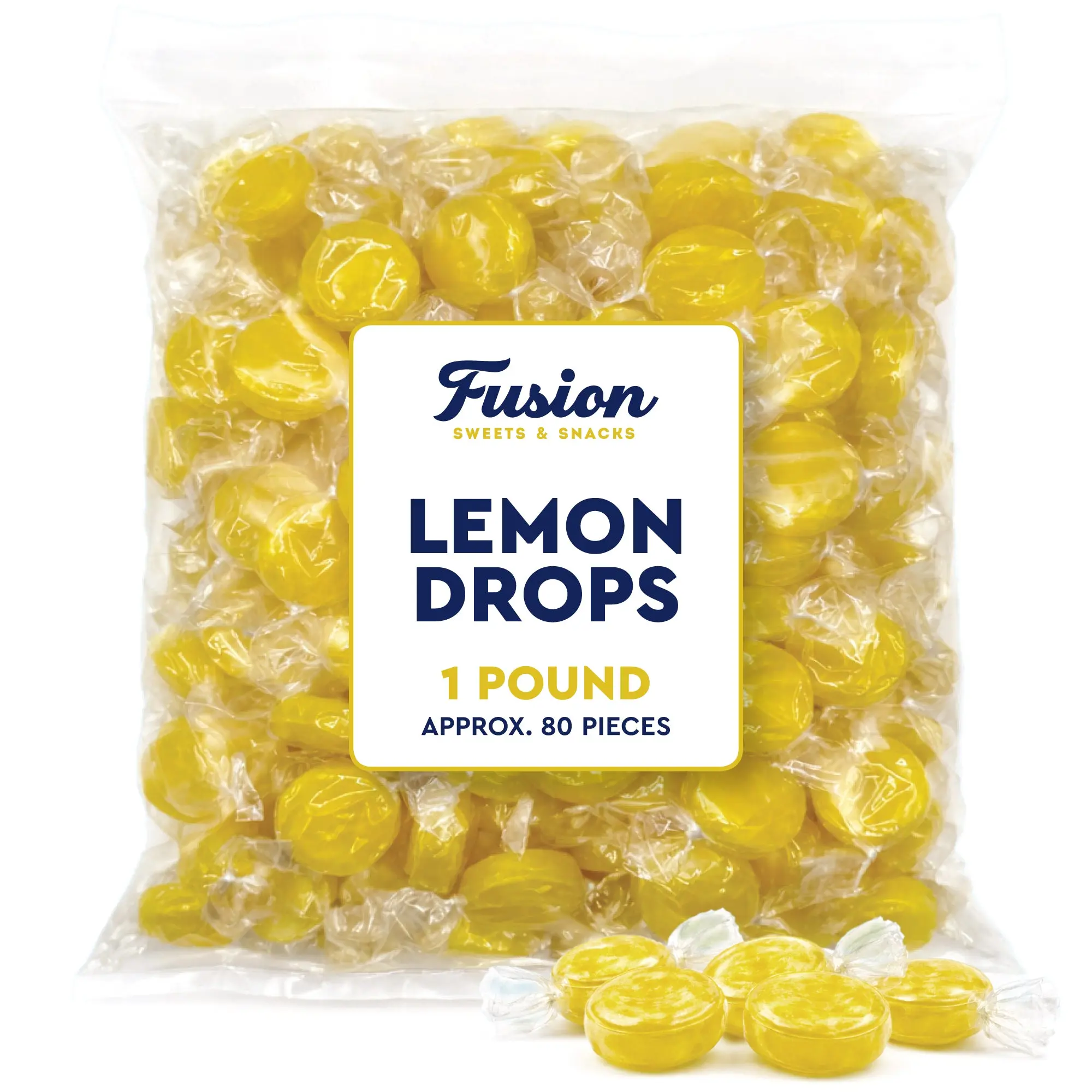 Old Fashioned Lemon Drops Hard Candies, 1 lb Bulk Bag, Individually Wrapped Tart Citrus Flavor, Dairy-Free Everyday Cupboard Snack, Water-Friendly Yellow Bonbon