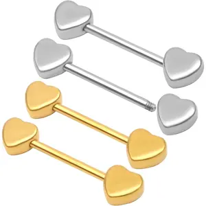 2 Pairs 14G Nipple Rings Minimalist Love Hearts Nipplerings Tongue Rings Stainless Steel Straight Barbells Bridge Piercing Jewelry for Women Men (Gold and Silver)