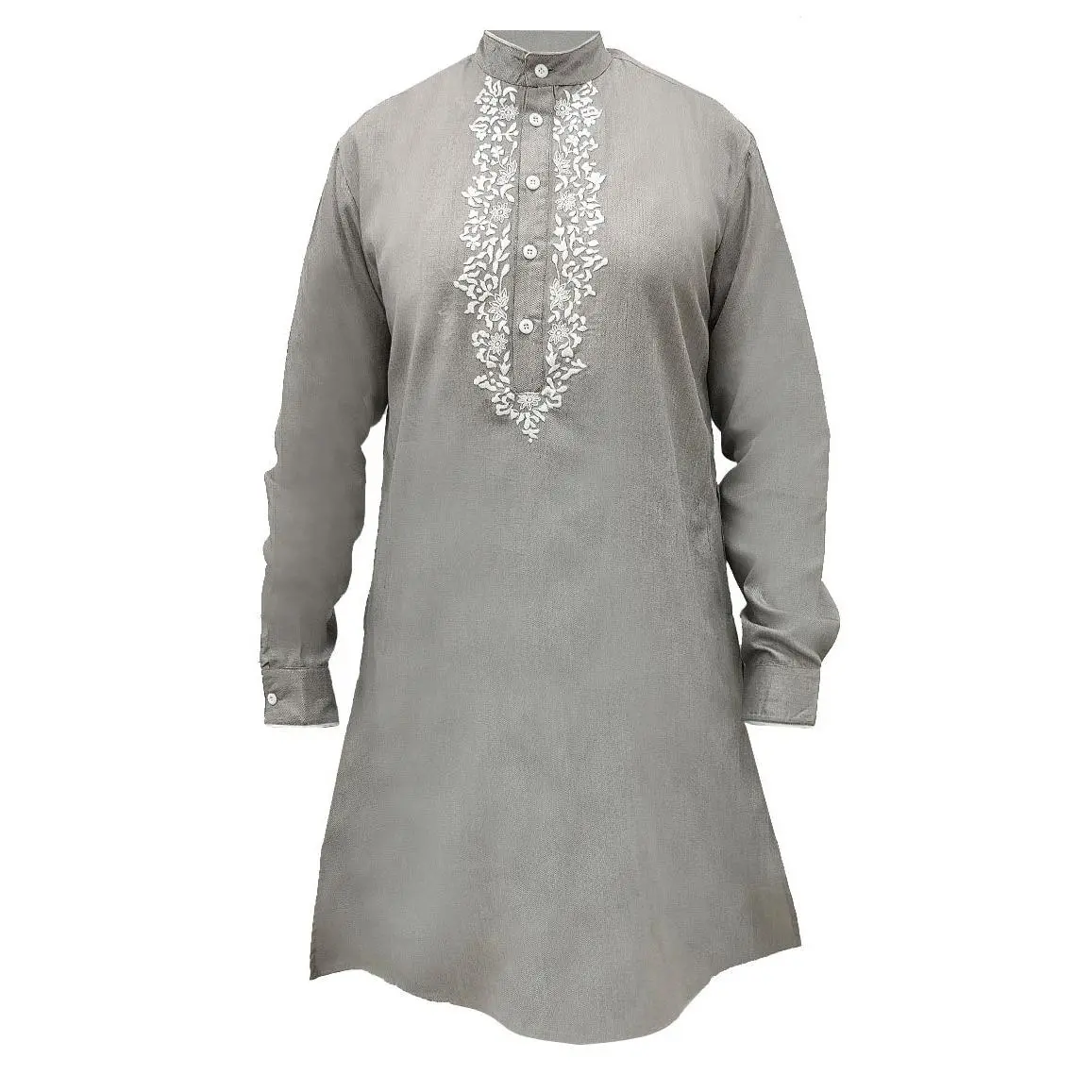 Men's Everyday wear Grey Embroidered Kurta With Pockets