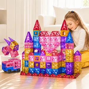 52-piece children's magnetic building blocks STEM set—compact, lightweight magnetic construction toy suitable for toddlers aged 3–5 and school-aged children ages 4–8, portable travel kit that allows building three-dimensional shapes using educational