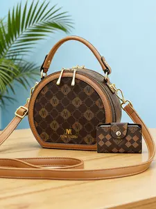 Women's Crossbody Shoulder Bag Set, Handbag Combo, Casual Trendy Purses, Casual Letter Print Handbag, Small Round Satchel, Letter Printed Handbag, Perfect Gift for Wife Girlfriend Mom