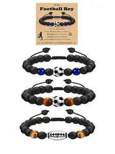 1Pc Rugby Football Adjustable Bracelets Football Accessories Gift for Boys Players Team Lovers Son Grandson Brother Nephew Friend as Birthday/Valentines Day/Graduation/Back to School/Christmas Gifts Football Charm