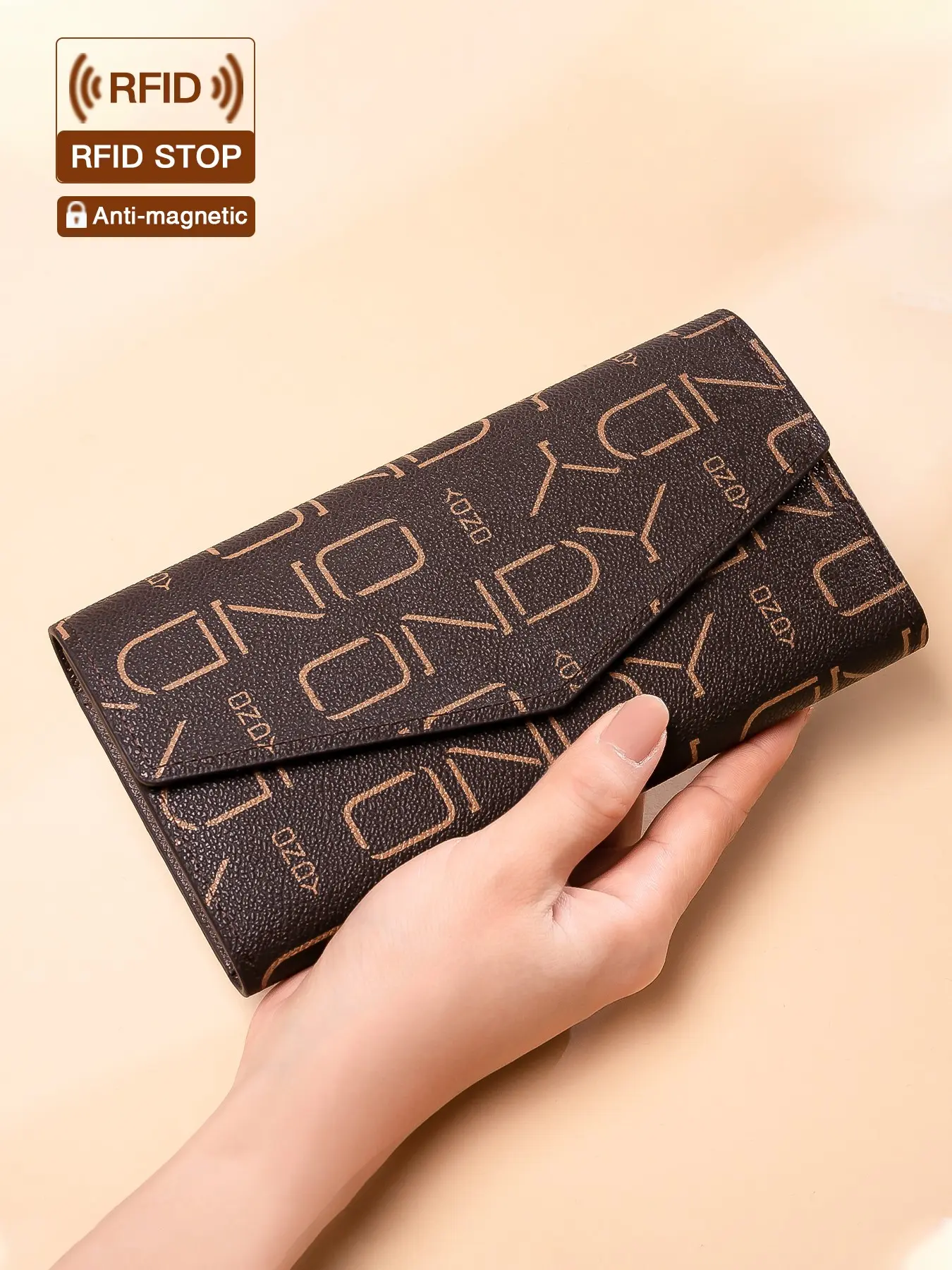 Women's Wallet - Ladies Wallet, Credit Card Wallet, Snap Closure, Classic Envelope Flap Long Wallet, Rfid Blocking Wallets, 12 Card Slots, Can Hold a Mobile Phone, Unisex Design, Perfect as a Holiday Gift for Mom, Girlfriend, or Friends