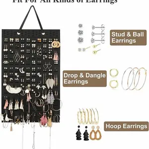 Earrings Organizer, Hanging Earring Holder Holds Up To 300 Pairs, Stud Earring Organizer Large Capacity Storage Earring Hanger, Earring Display Holder Brooch Pin Organizer For Women Girls-Black