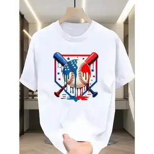 Men'S Baseball Graphic T-Shirt - Navy Blue with Red, White & Baseball Accents - Soft Breathable Lightweight Tee - Regular Fit Crew Neck Shirt for Baseball, Casual Outings, American Flag Design - Machine Washable Everyday Summer Top - Unisex Adult Apparel,