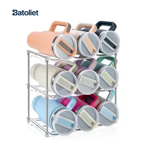 Pantry Storage Organizers,Tumbler Storage Organizer,Tumbler Organizer,Kitchen Organization,Storage Rack Designed For Stanley 40oz Tumblers With Handles Stackable Bottle & Tumbler Organizer For Cabinets, Refrigerators, And Pantries | Clear Acrylic