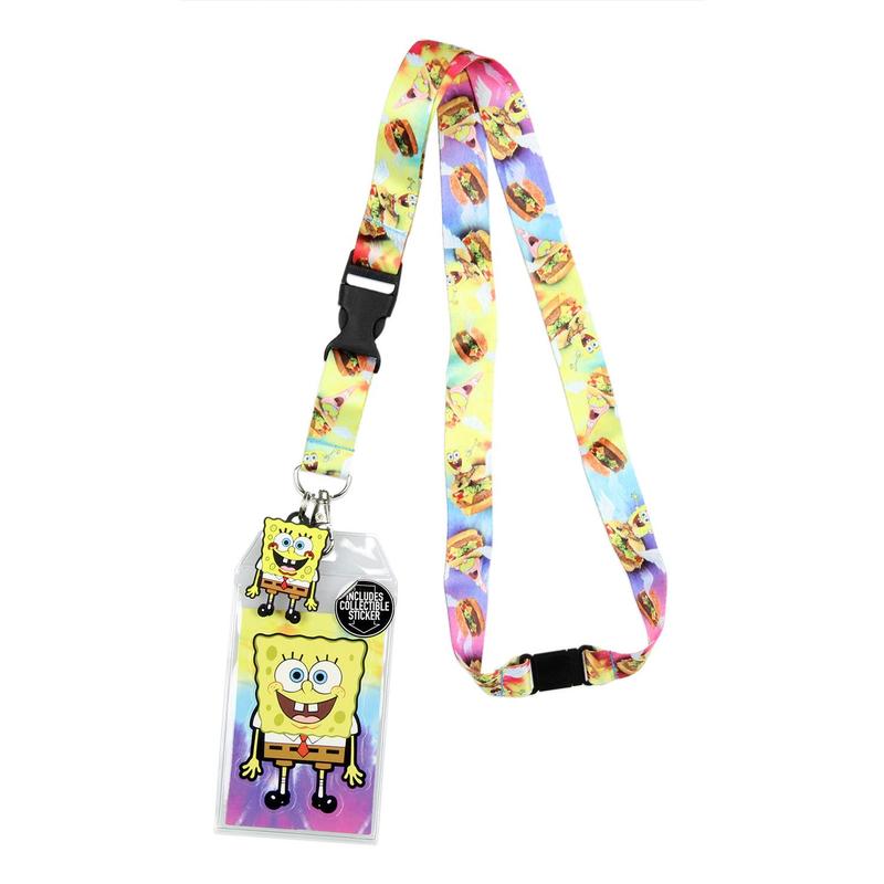 SpongeBob SquarePants and Patrick Riding Krabby Patties Breakaway ID Lanyard with Detachable Badge Holder Rubber Charm and Collectible Sticker
