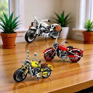 Moc Vintage Harley Motorcycle Building Set, Creative DIY Motorbike Model, Desktop Car Ornament, Birthday Gift for Teens and Adults