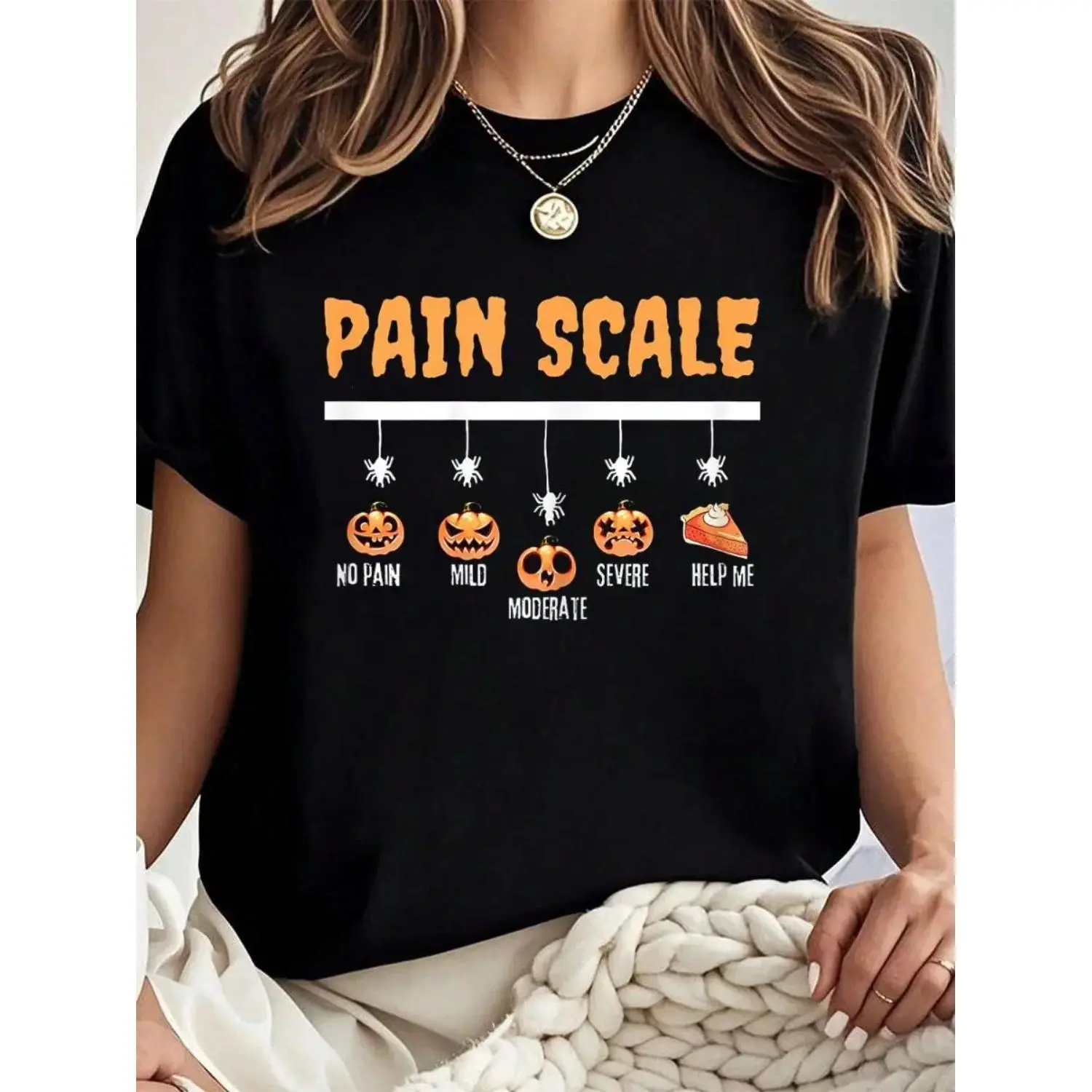 Spooky Pumpkin Pain Scale Trauma Nurse Triage Halloween Fall Graphic T Shirt Casual Top Summer Tee Nurse Gift for Women