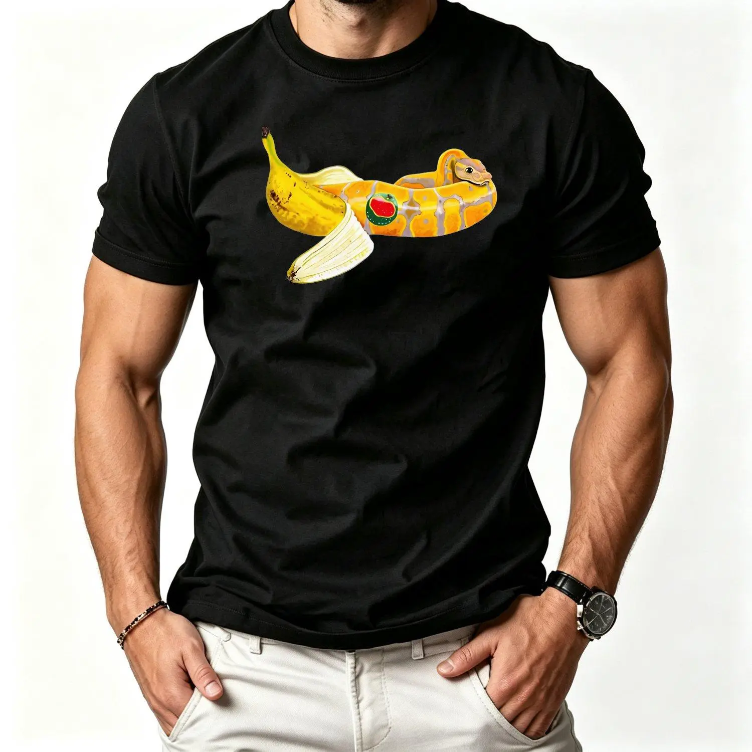 Men's Banana Ball Python Snake Reptile Herpetologist Funny Print Short-Sleeve Sport T-Shirt - Menswear Tops, Relaxed Fit, Breathable Fabric, Casual Wear, Stylish, Comfortable for Summer Spring