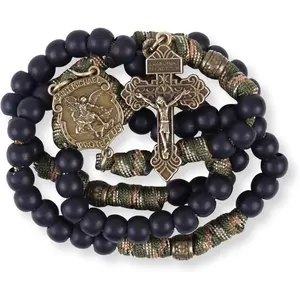 Store St Michael Paracord Rosary Beads Rugged Rosary Necklace  Corded Catholic Pardon Crucifix