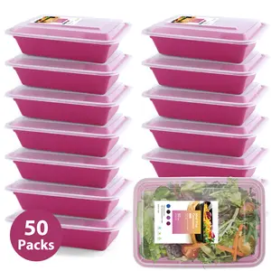 50-Pack Magenta 38oz Single Compartment BPA Free Meal Prep Containers with Secure Lids Reusable Microwave Freezer Dishwasher Safe Durable Spill Proof Stackable for Restaurants Lunch Packing To Go Meals Kitchen Sturdy Utensils Storage