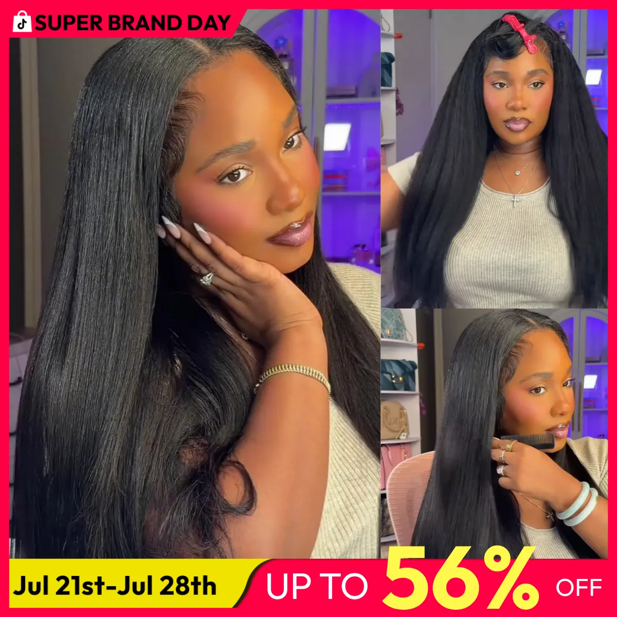 【Blend Natural】UNice Upgrade V Part Glueless Kinky Straight Human Hair Wig with Drawstring No Leave Out Beginner Friendly Easy to Install Summer Wig Super Brand Day