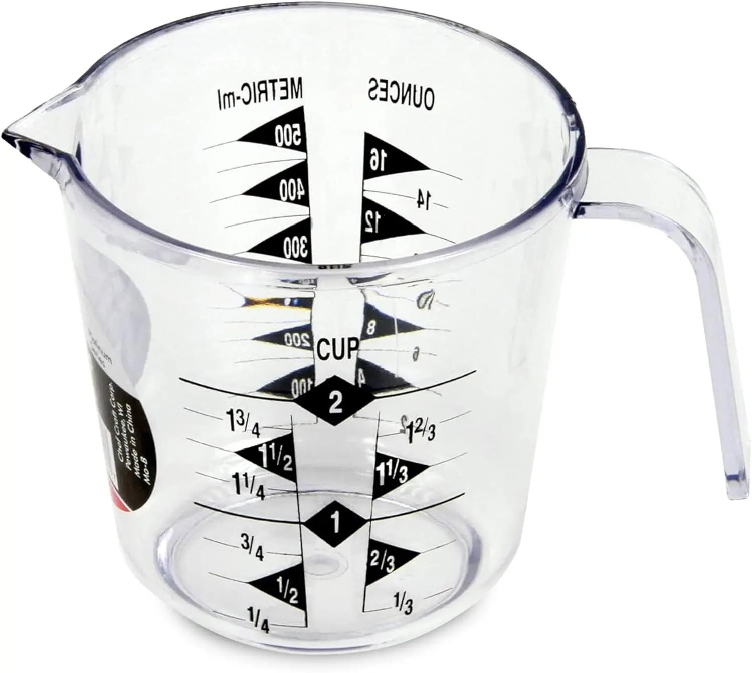 Clear Plastic Measuring Cup - 2-Cup Capacity Kitchen Utensil, US & Metric Graduations, Suitable for Liquids & Powders, Dishwasher Safe, Utensils