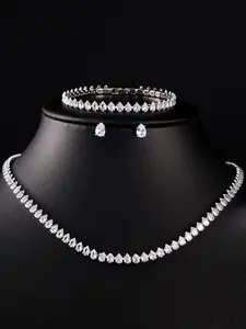 4Pcs Fashion Bridal Water Drop Zircon Jewelry Set, Necklace Earrings Bracelet for Wedding Dress #BridalJewelry#WeddingJewelry#ZirconJewelry#JewelrySet#NecklaceSet#BridalSet#WaterDropJewelry#WeddingAccessories#BridesmaidGift#LuxuryJewelry