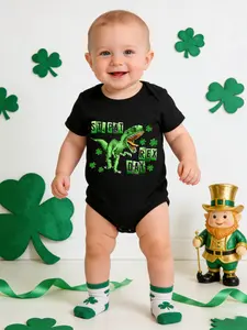 Saint Patrick's Day Unisex Baby Onesie Bodysuit Newborn Cartoon Print Short Sleeve Romper Cute Fitted Above the Knee