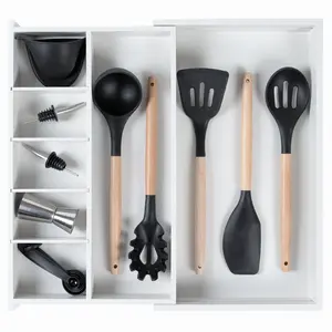 Bamboo Drawer Organizer for Utensils & Junk - White Finish (Expands 10.5-18.5in) Kitchen Storage