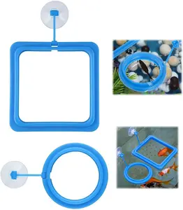 2 count Small Fish Feeding Ring, Square and Round Mini Aquarium Feeder with  Suction Cup Floating Fish Feeder Ring for Betta Goldfish Guppy (Blue)