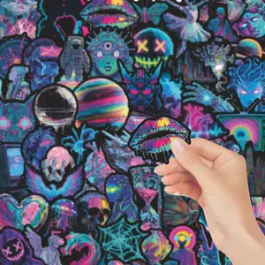 56Pcs Cyberpunk Neon Light PVC Stickers Set Sticker Sheets Creative DIY Decorative Decals for Diary Stationery