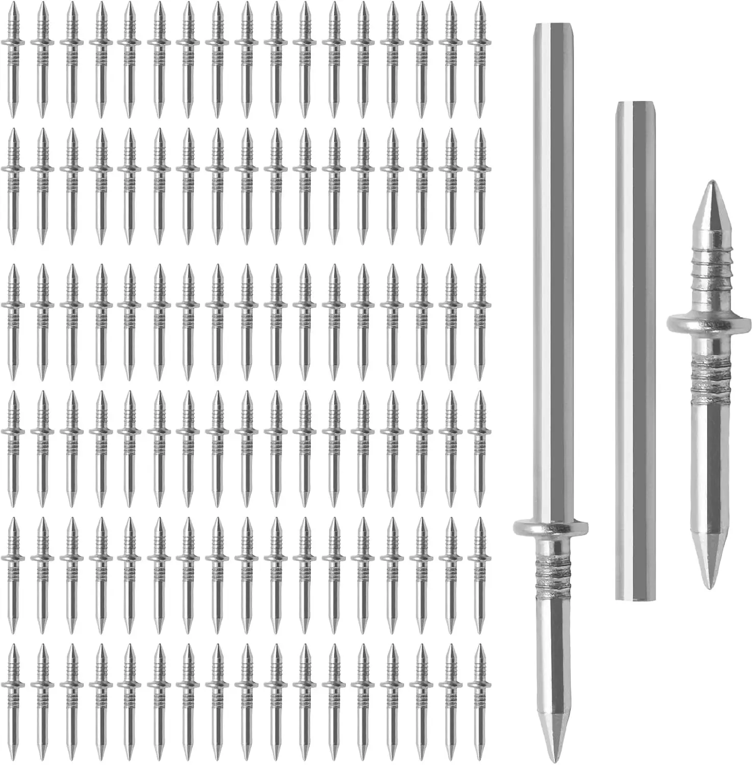 OCE 200 Pcs Double-Head Skirting Thread Seamless Nail with Sleeve Tool, Invisible Nails for Molding, Skirting Line Without Marks Nail for Seamless Baseboard Installation Trim (Double-threaded)