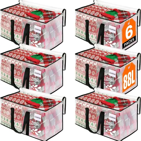 6-Pack Oversized Heavy-Duty Fabric Moving Bags with Reinforced Handles - Household Storage Organizer, Transparent, Easy Carrying, Ample Storage, Extra Space for Clothes, Dorm Essentials